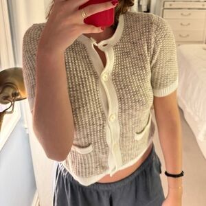 Women's brown and cream short sleeve sweater
